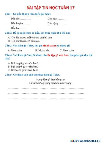 Bài Tập Tin Học lớp 3 Tuần 17. 