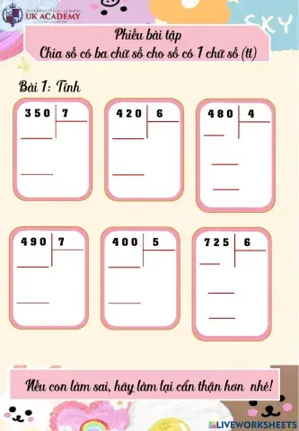 Chia số có ba chữ số cho số có 1 chữ số -tt