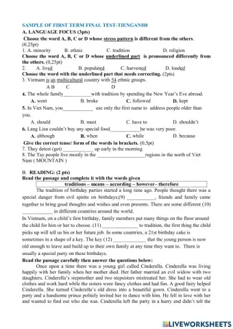 Sample of First Term final Test Tieng Anh 8