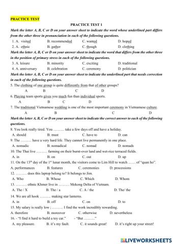 Grade 8- Practice Test 1 HK 1