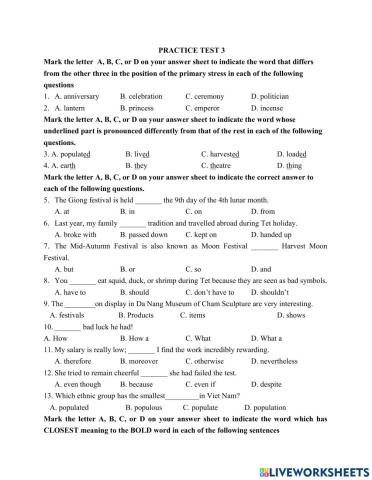 Grade 8- Practice Test 3- HK1
