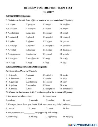 Grade 7- Đề cương kỳ 1