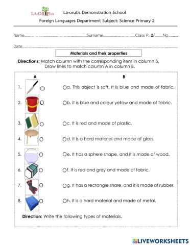 Materials and their properties.