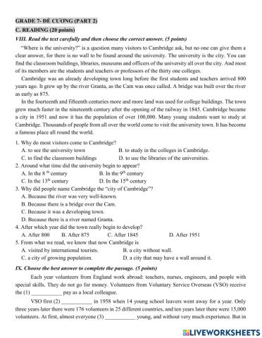 Grade 7- Đề cương đọc viết