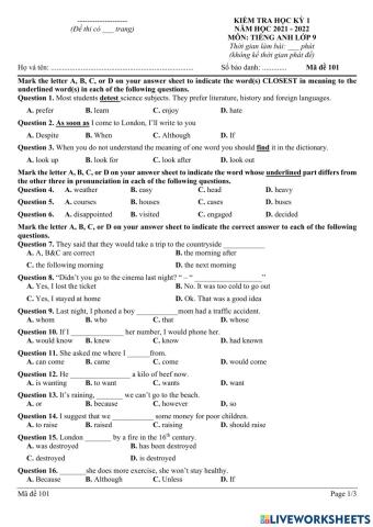 G9 - Final Test 1 - Term 1