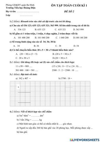 Ôn Toán cuối kì 1