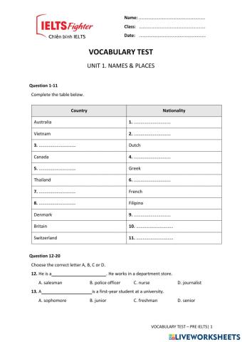 Vocab test 1