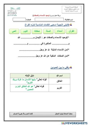توحيد الاسماء والصفات