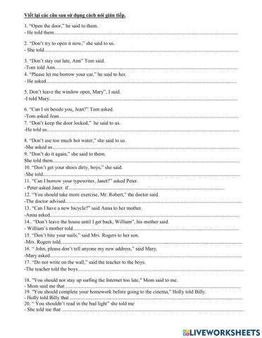Commands, requests and advice in reported speech