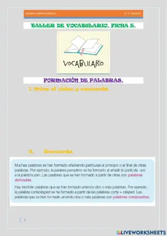 Taller de vocabulario. Ficha 5.