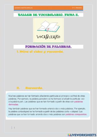 Taller de vocabulario. Ficha 5.