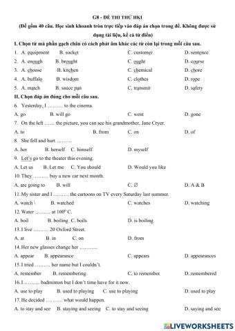 G8 - Final Test 9 - Term 1