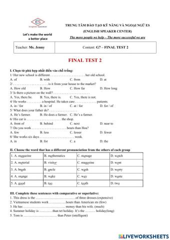 G7 - Final Test 2 - Term 1