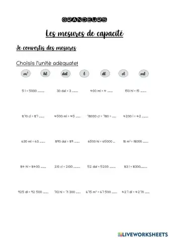 Je convertis des mesures de capacité