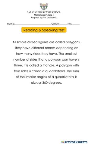 Reading and Speaking Test