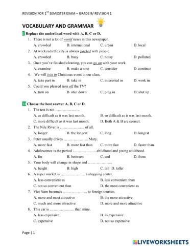 GRADE 9 - REVISION FOR 1st SEMESTER (V.1)