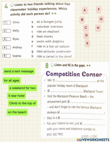 Holiday experiences activity