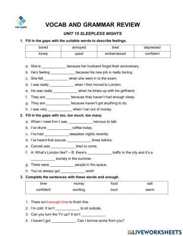 Vocab and Grammar Review-U15