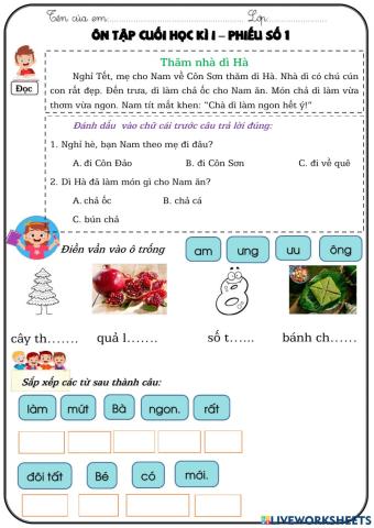 Ôn tập cuối HK I-Phiếu số 1
