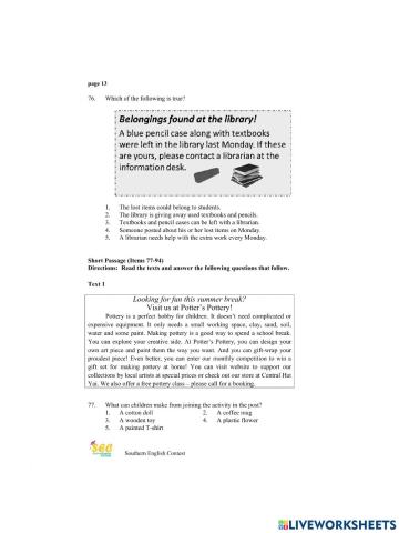 Reading comprehension test 3