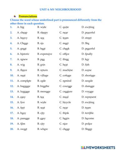 English 6 - unit 4 - pronuciation
