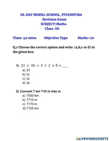 Maths liveworksheet 