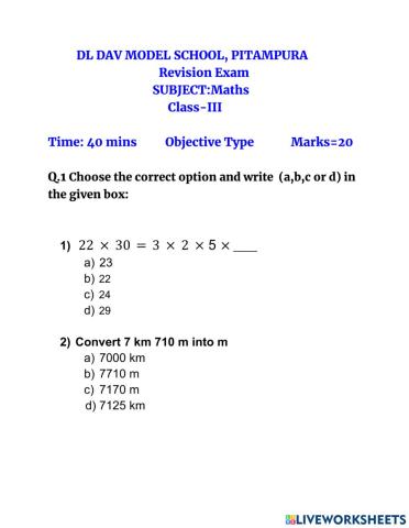 Maths liveworksheet 