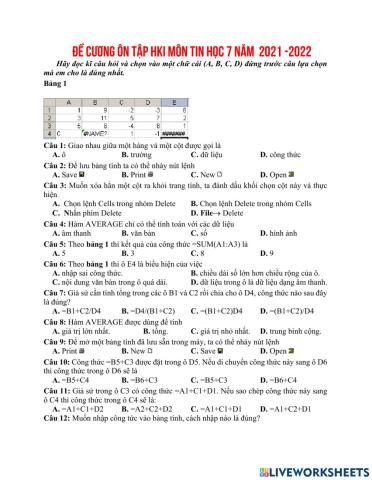 Ôn tập hki tin7 năm 21-22