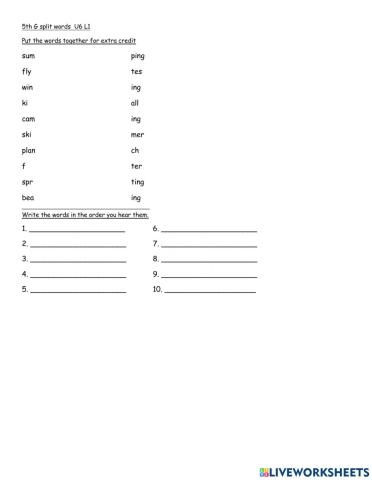 5th spelling test form U6 L1