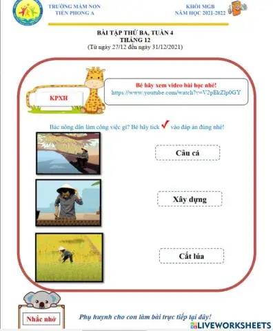 Bé hãy quan sát và tích vào bức tranh công việc của bác nông dân nhé