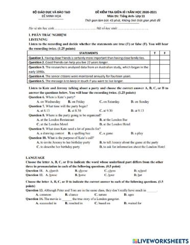 De thi giua ky Anh 11 cua BO