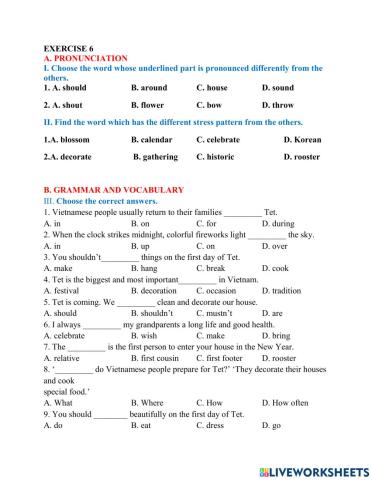 GRADE 6 - REVISION FOR THE 1st EXAM - EXERCISE 6
