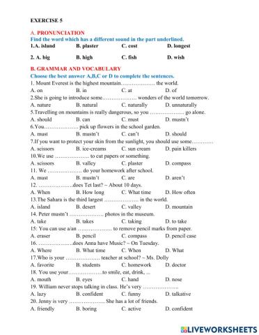 Grade 6 - revision for the 1st exam - exercise 5