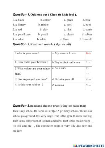 Đề thi thử số 1 lớp 3