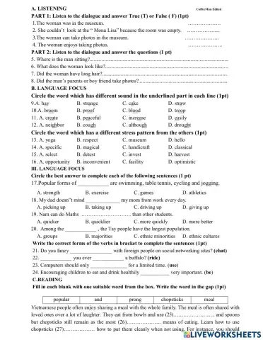 Sample of first term final test - grade8
