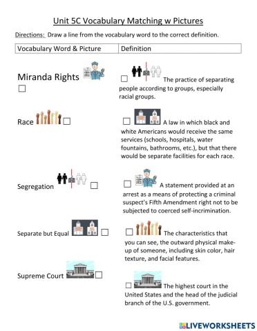Unit 5C Supreme Court Vocabulary Matching with Pictures