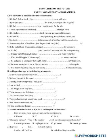 Unit 9. CITIES OF THE FUTURE - KEY PART 2: VOCABUALRY AND GRAMMAR