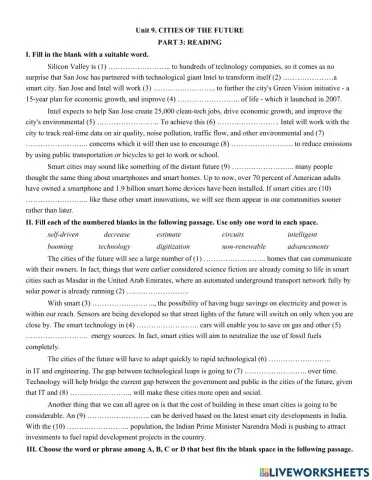 Unit 9. CITIES OF THE FUTURE - PART 2: READING