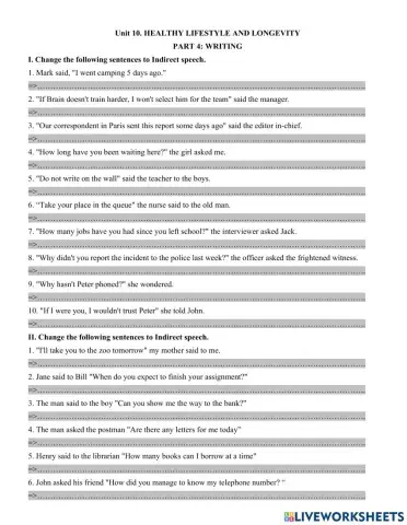 Unit 10. HEALTHY LIFESTYLE AND LONGEVITY  PART 4: WRITING