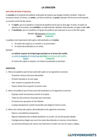 La oración: sujeto y predicado