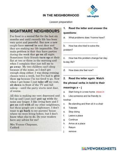 IN THE NEIGHBORHOOD-Listening lesson prep