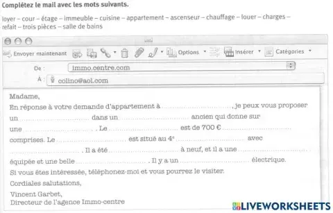 Lettre Location d'un appartement