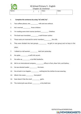 Chapter 10 - Prepositions of Possession