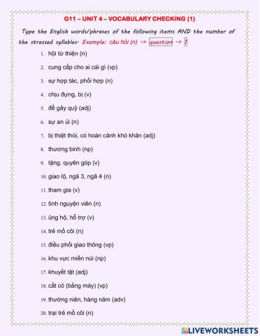 G11 - unit 4 - vocabulary checking