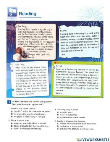 On screen a2 - unit 5 workbook reading