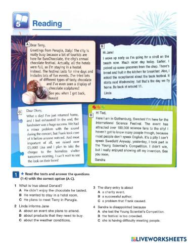 On screen a2 - unit 5 workbook reading