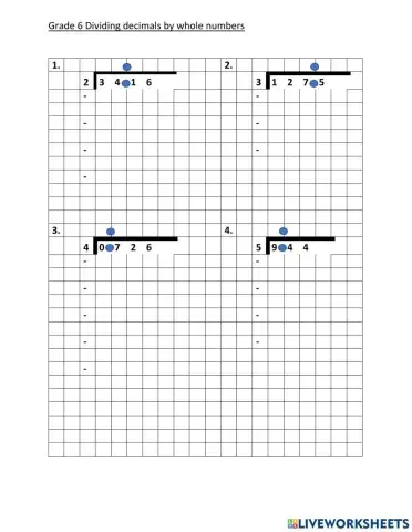 Dividing decimals by whole numbers