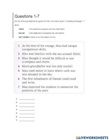 Reading TFNG - Unit 2 Complete Mau Piailug, ocean navigator