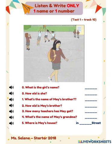 Listening - Starters 2018 - Test 1.3 - Part 2