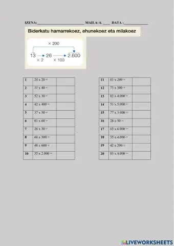 Biderkatu hamarrekoez, ehunekoez eta milakoez